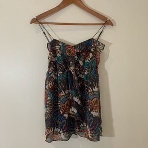 Candies‎ Womens Babydoll Top Large Colorful Geometric Ruffles Cami Smocked Y2K